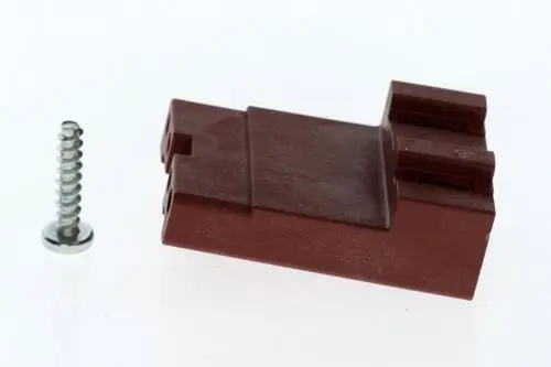 Adapter von Bosch in Braun, neben einer Schraube. Der Adapter hat zwei Anschlüsse und eine flache Basis für eine einfache Montage.